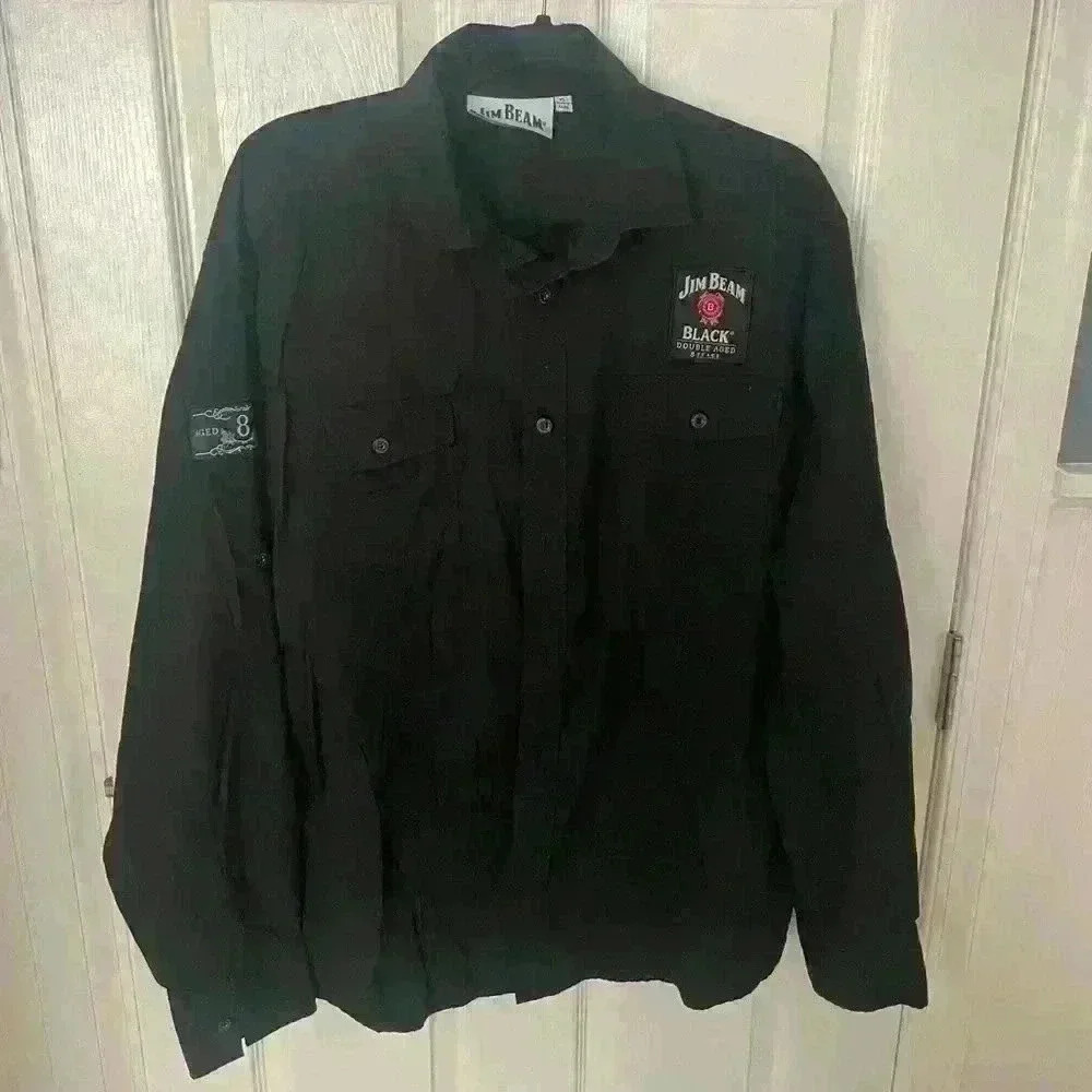 Jim Beam Long Sleeve Button Front Shirt XL Black Whiskey Drinking